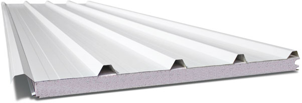 Corrugated insulated metal roofing panel close-up