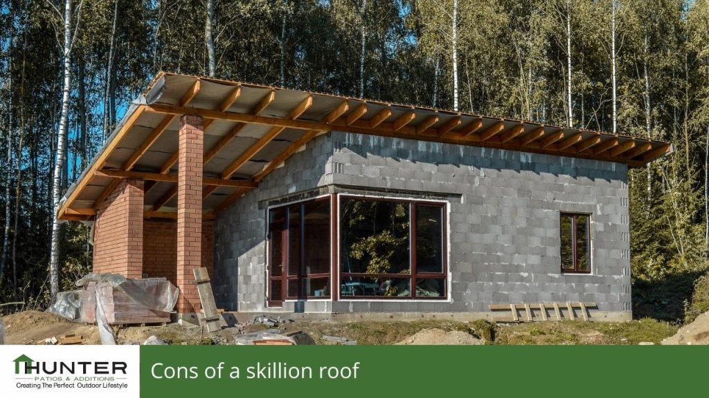 Modern house with skillion roof and large windows.