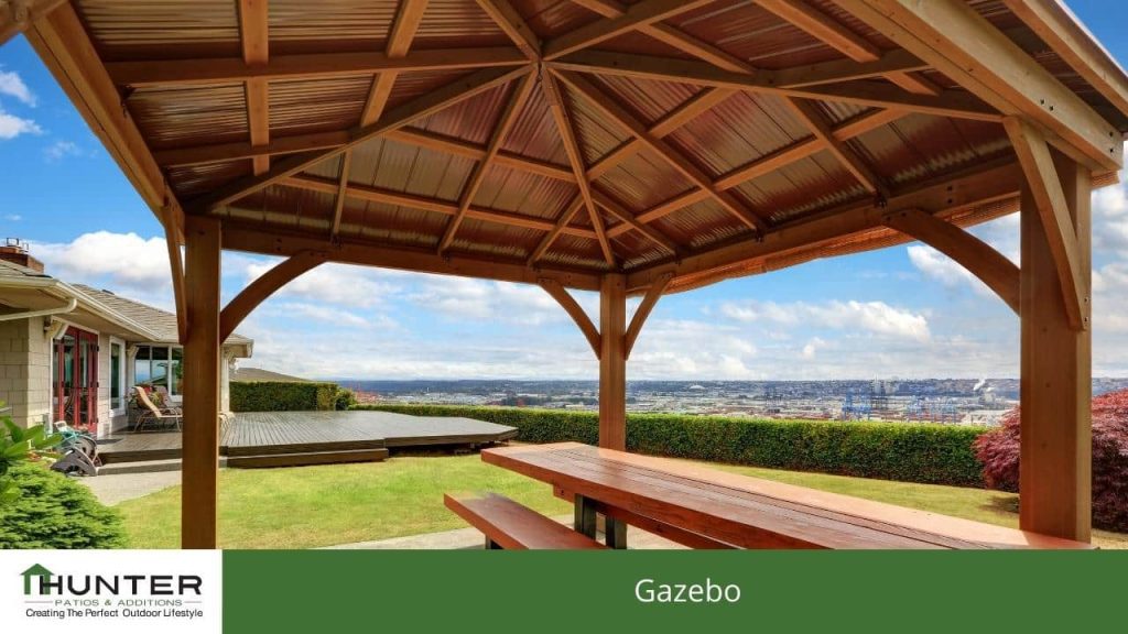 Gazebo Wooden gazebo with scenic city view