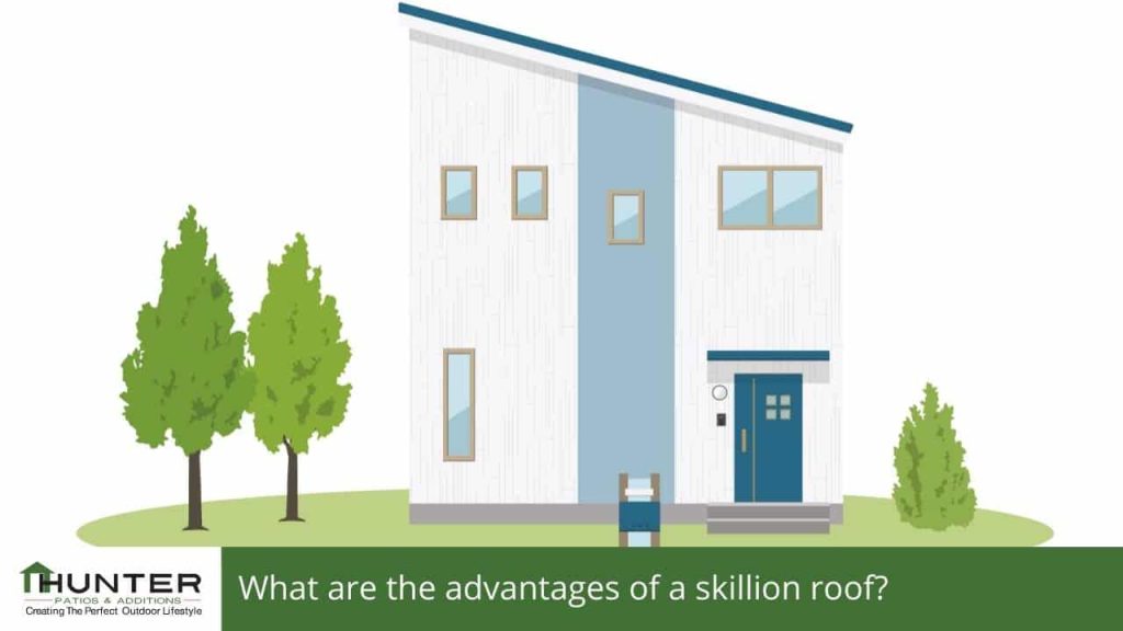Illustration of house with skillion roof and trees.