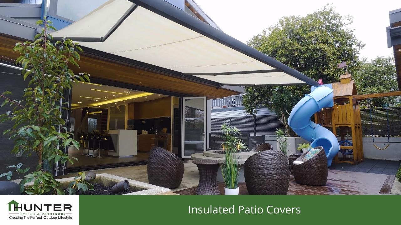 Modern patio with insulated cover and slide